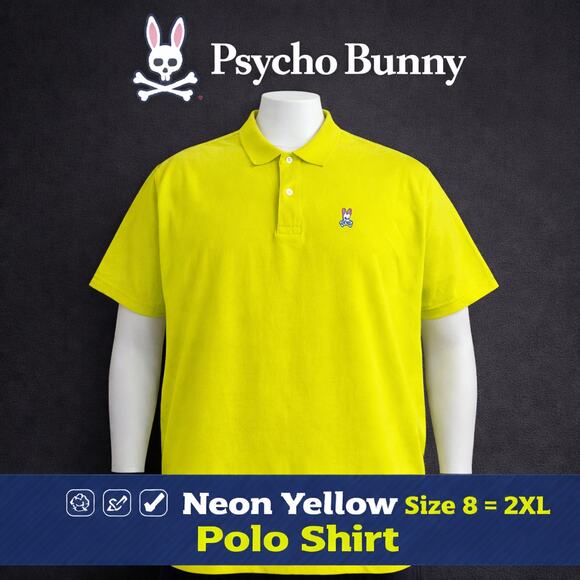 Psycho Bunny Other - Psycho Bunny Neon Yellow Polo Shirt Size 8 Classic Cotton